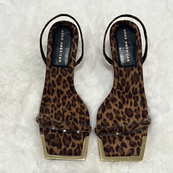 Good America Leopard Print Square Toe Sandal Heel - Picture 4 of 13